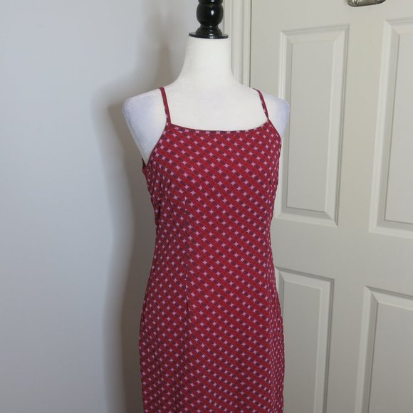 Red Patterned Maxi Dress Spaghetti Straps Side Slits - Picture 4 of 10